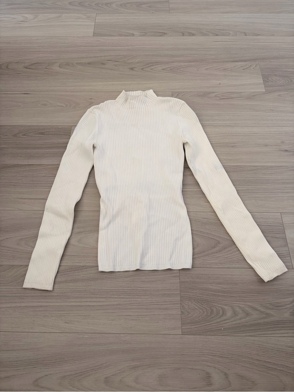 Babaton Cream Ribbed Long-Sleeve Mock Neck Top